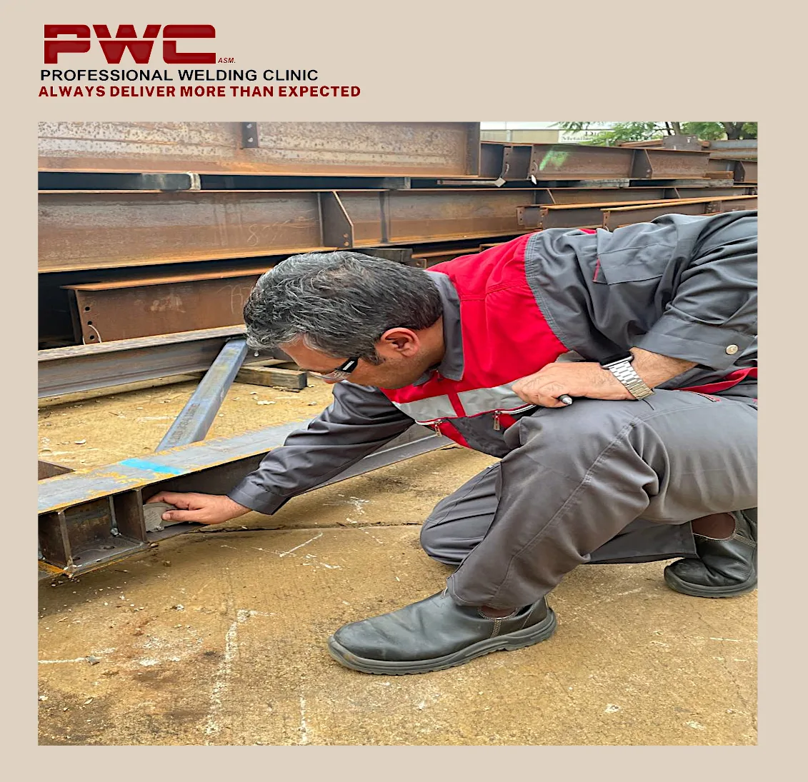 Weld gauge check on a structural connection.