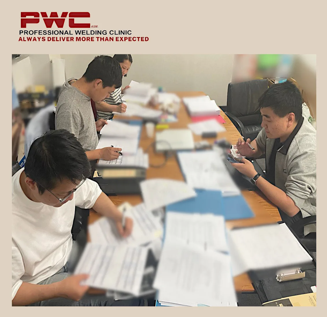Welding inspection training in progress.