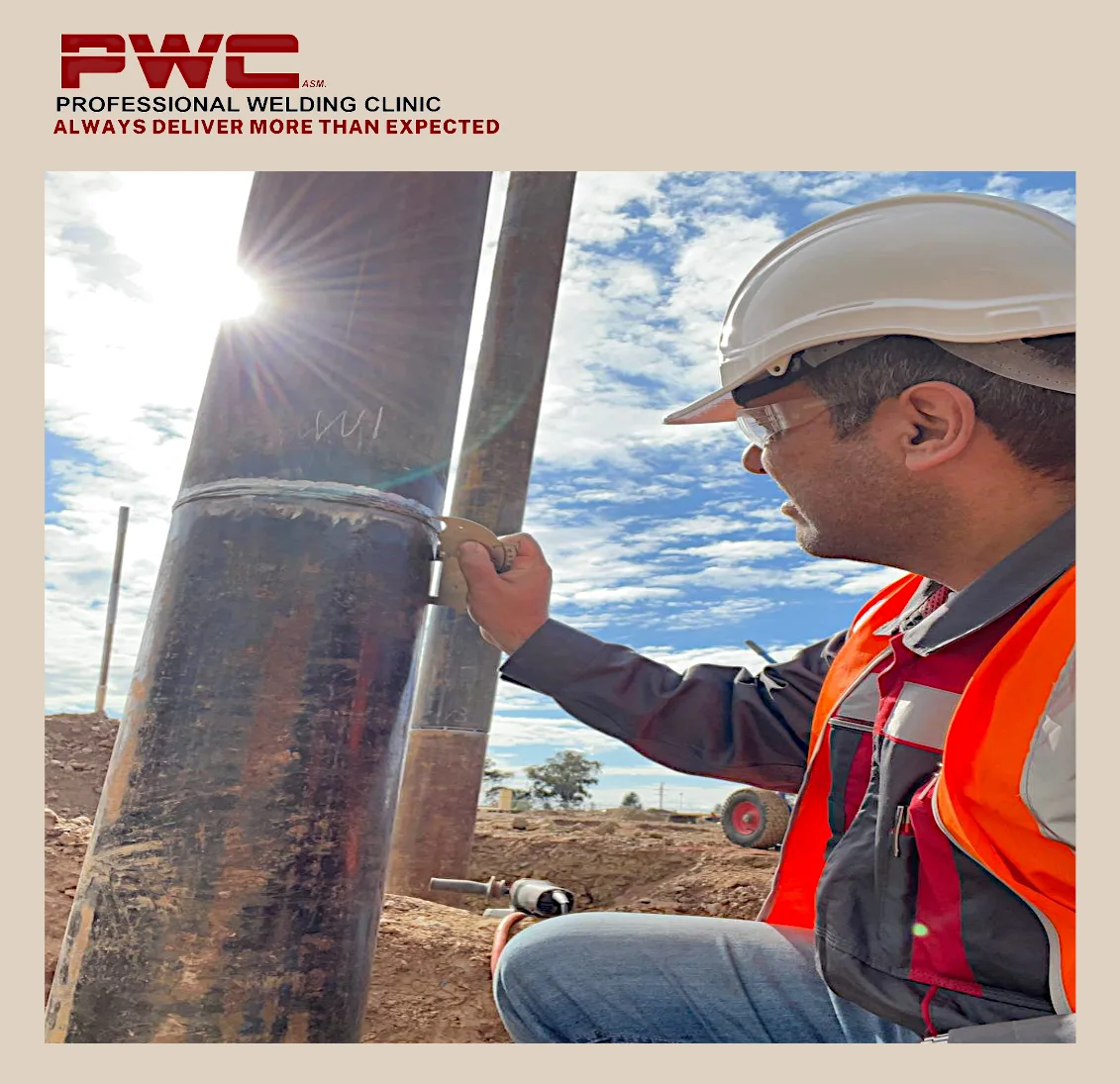 Marking up a field joint ahead of non-destructive testing.