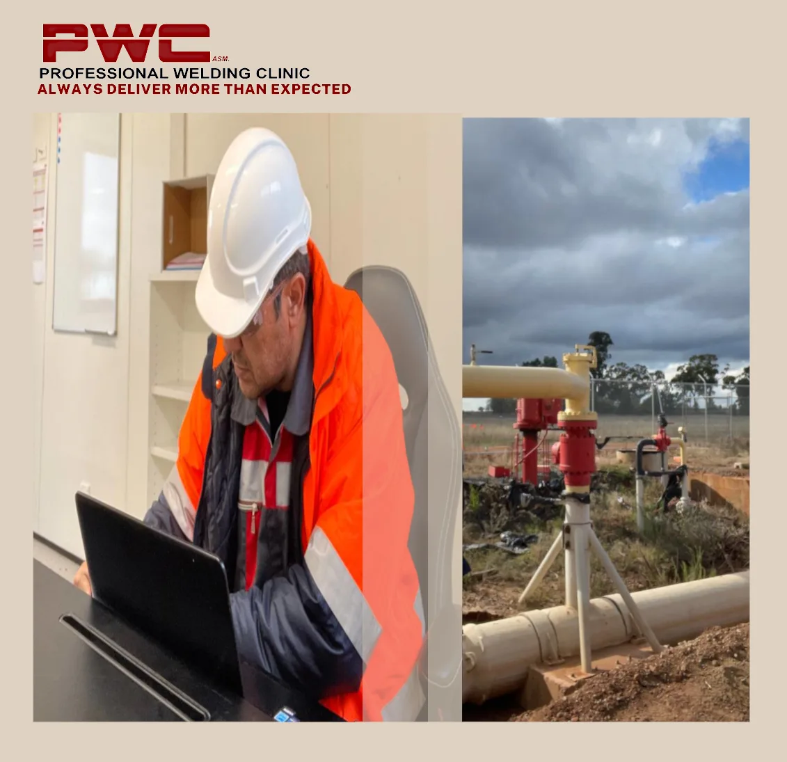 Reviewing welding procedures on site at a wellhead.