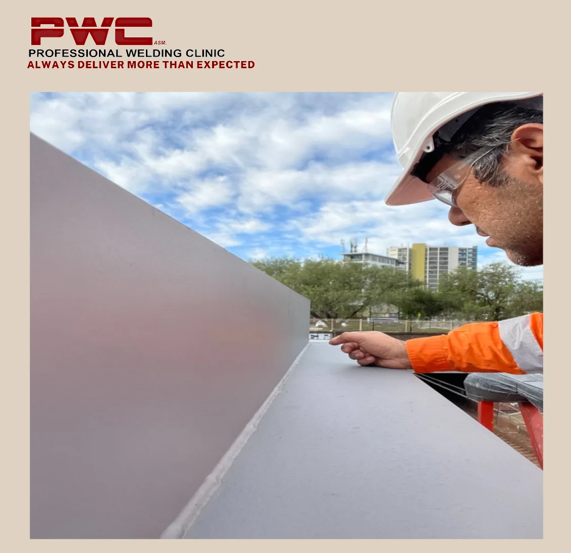 Coating inspection along a fabricated girder.