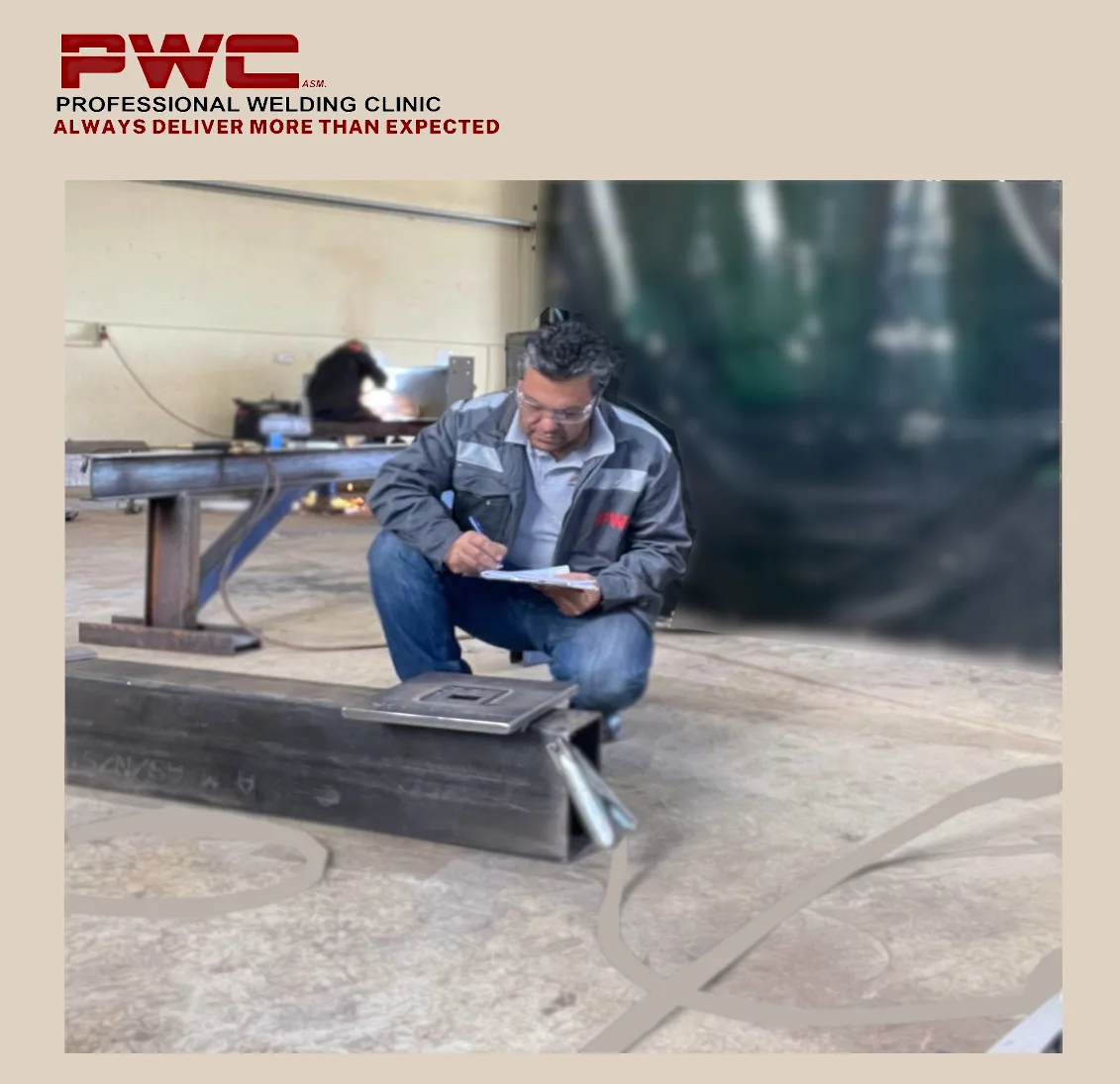 Witnessing a welding procedure qualification in the workshop.